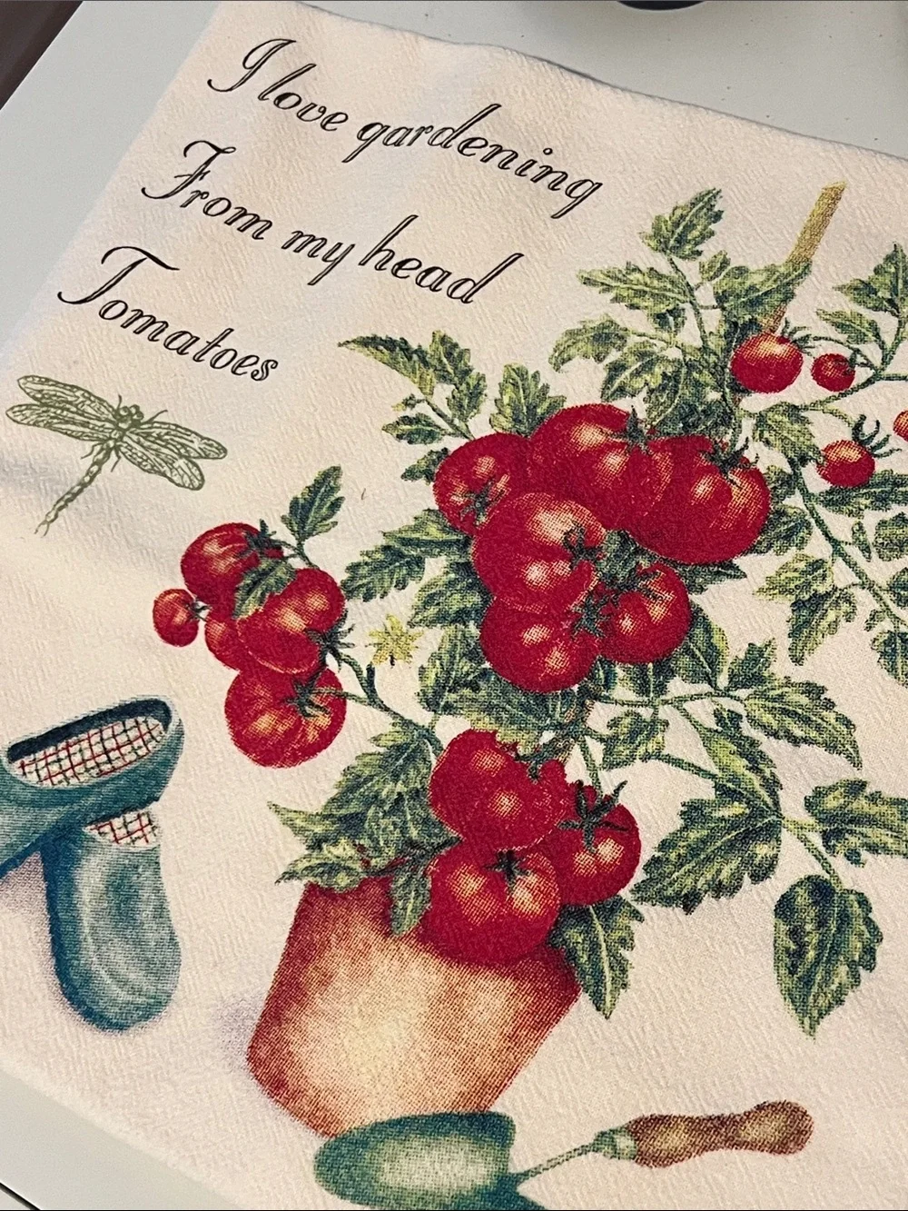 Kitchen Tea Towel - Tomato Garden Print in Red and Green